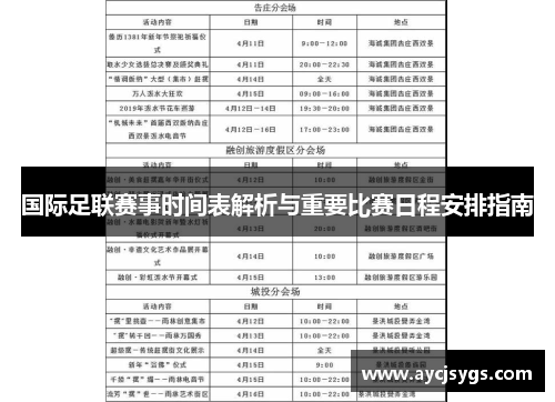 国际足联赛事时间表解析与重要比赛日程安排指南